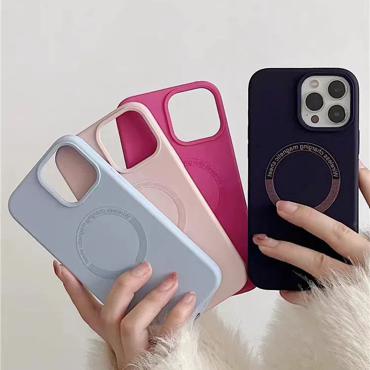 Magnetic Liquid Silicone Microfiber Soft Shockproof Mobile Phone Cases For iPhone