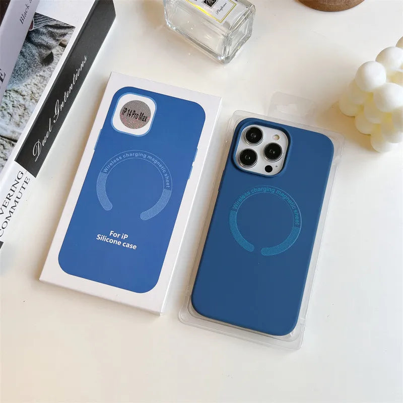 Magnetic Liquid Silicone Microfiber Soft Shockproof Mobile Phone Cases For iPhone