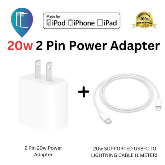 Pack of 2 :20w Original 2 Pin Adapter with 20w Lightning Cable